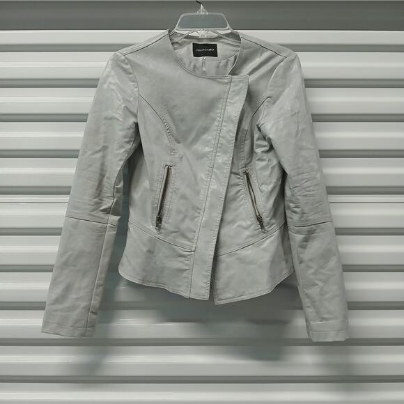 Dolce Cabo Womens Moto Jacket Medium Light Gray Faux Leather Biker Zip Pockets - Picture 2 of 10